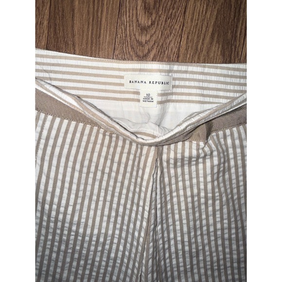 Banana‎ Republic Striped A-Line Skirt Women Size 10 Beige White Cotton Pleated - Picture 2 of 4